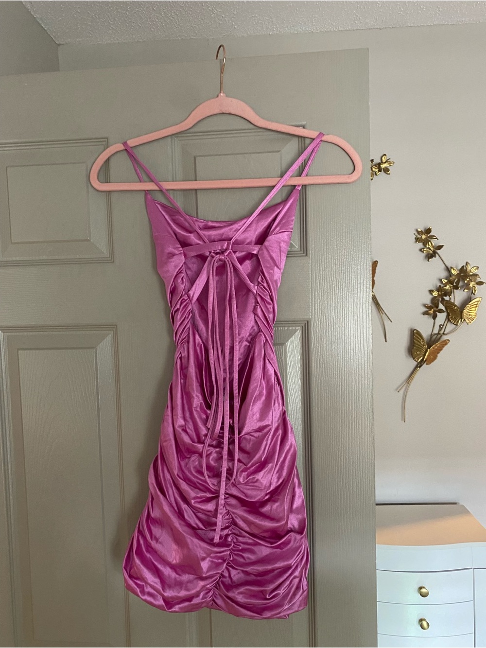 kikiriki Pink Satin Ruched Mini Dress - Picture 4 of 5